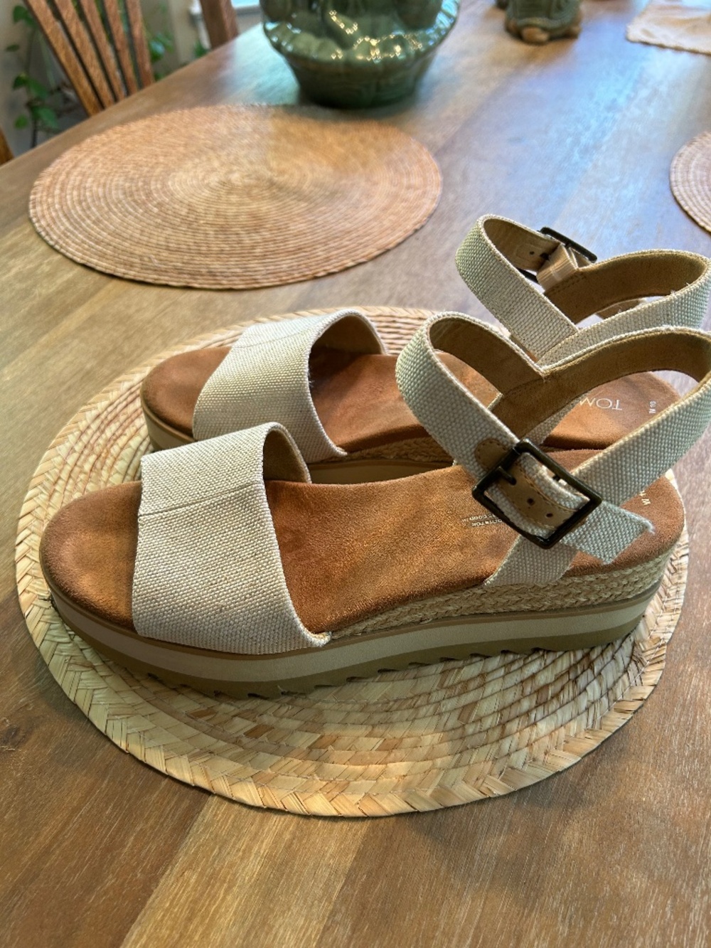 WOMENS TOMS DIANA WEDGE SANDALS IN NATURAL YARN DYE - SIZE 10